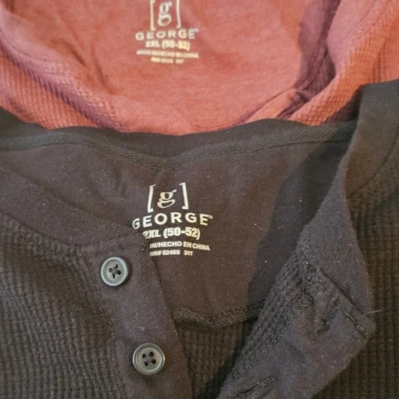 George Men's 2XL Thermal Burgundy Black Tan Waffle Knit Long Sleeve Shirts Lot 5 - Picture 3 of 7